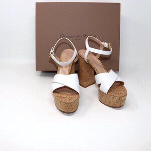 Gianvito Rossi 37.5 NEW With Box Nappa White Leather & Cork Bebe Sandal Heels